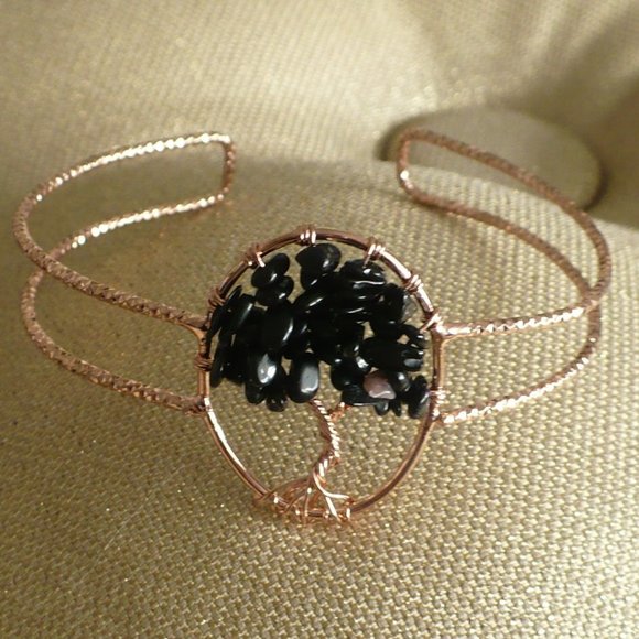 ❤️Black Chip Tree of Life Rose Gold Color Bracelet - Picture 1 of 5